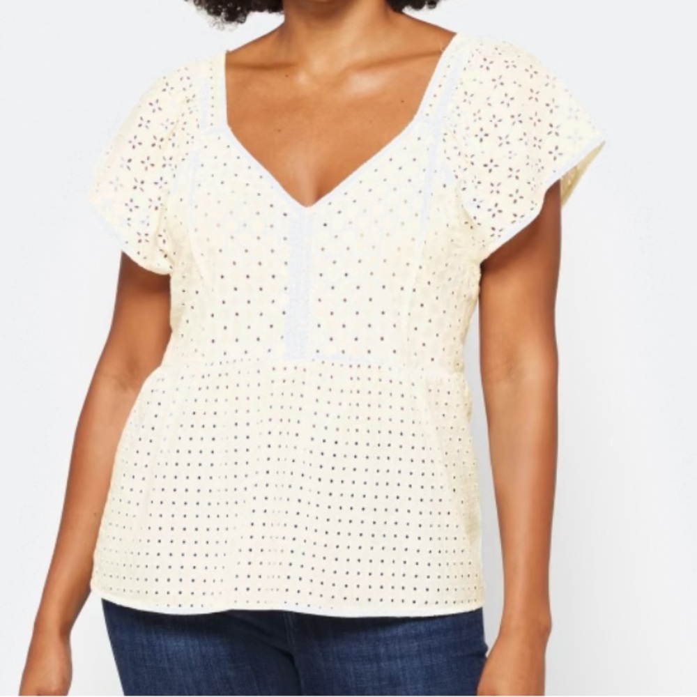 MADEWELL Eyelet Lace Cream Peplum Top